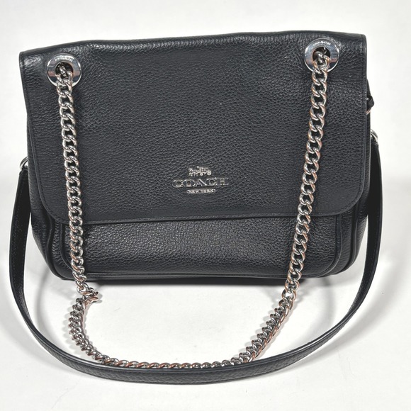 Coach Handbags - Coach Black Leather Shoulder Bag with Silver Chain